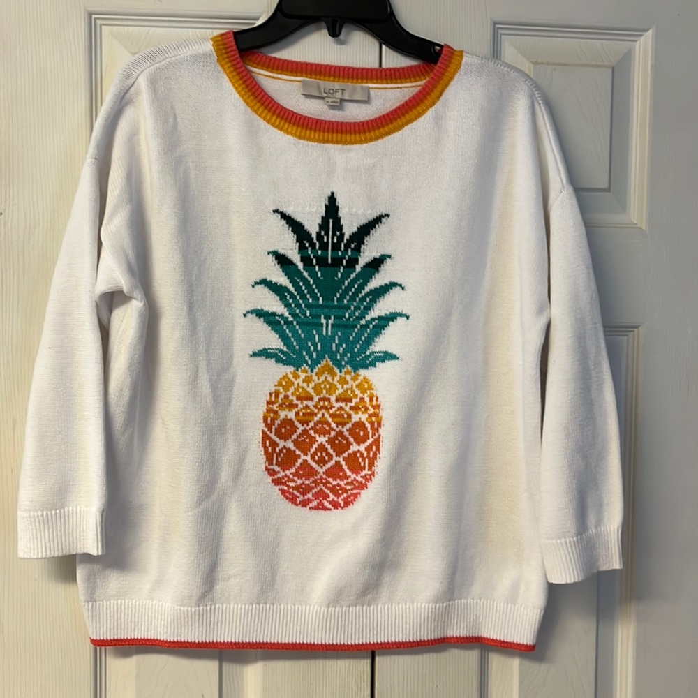 LOFT White Pineapple Sweater - 3/4 length sleeves - size M